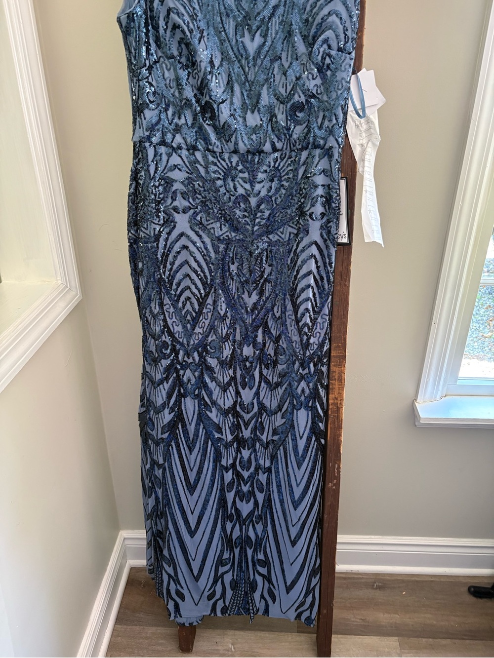 Betsy & Adam Iridescent Navy and Teal Sequin Formal Dress Top - Picture 5 of 5